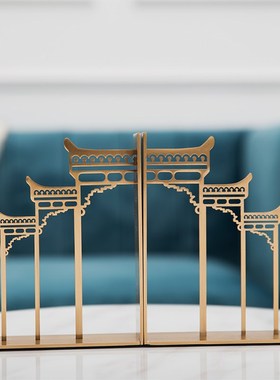 轻奢牌坊书靠f家居书房书架楼檐书靠书桌博古架桌面办公室禅意摆