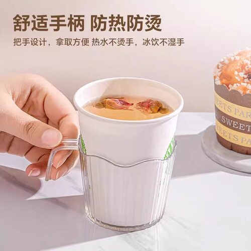茶杯托一次性纸杯子杯托塑料波纹加厚防烫手隔热家用纸杯套保护套 - 图1