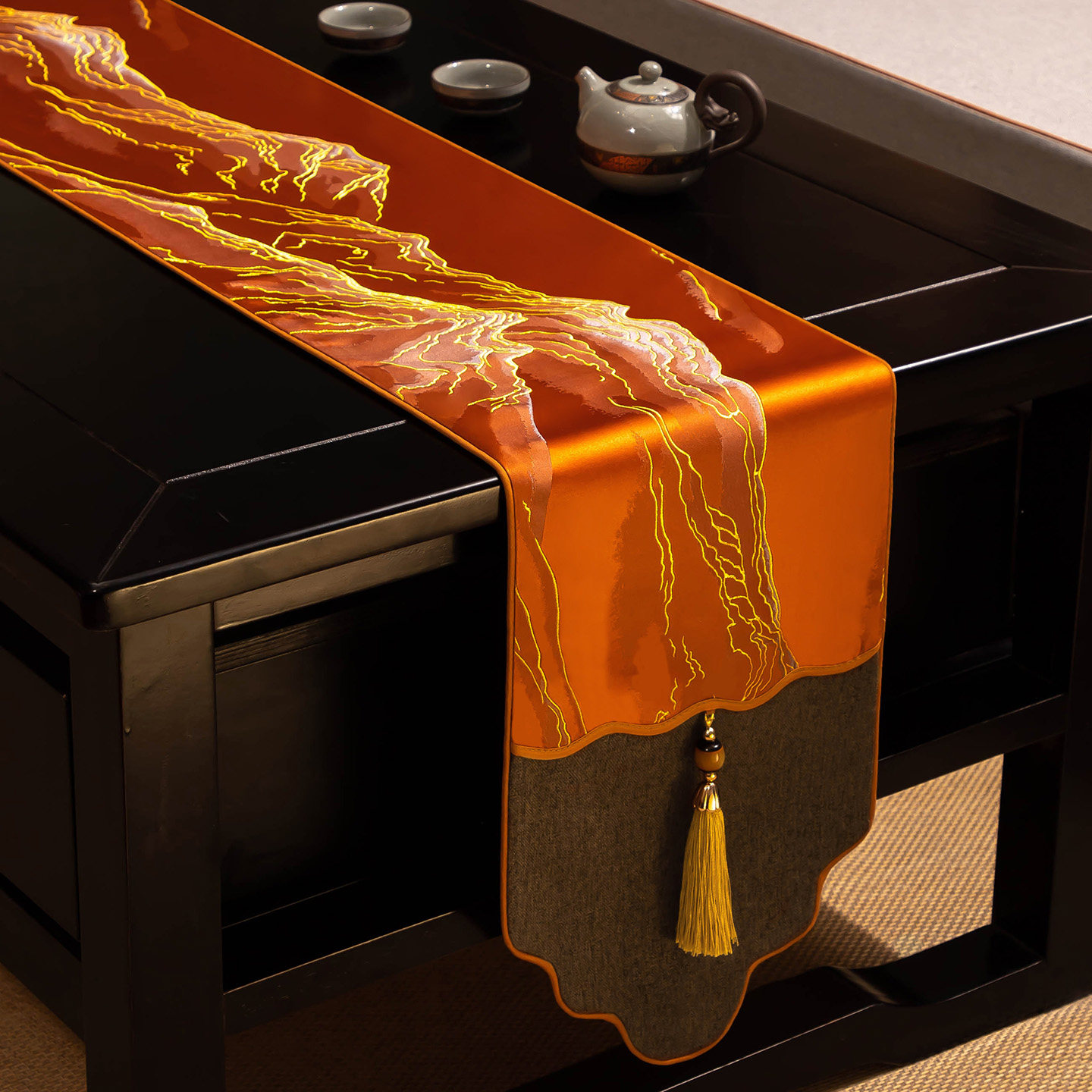 新中式桌旗现代简约茶桌布布艺茶席垫子茶台茶旗茶几垫布餐桌台布,淘宝优惠券,粉丝福利购,淘宝优惠卷