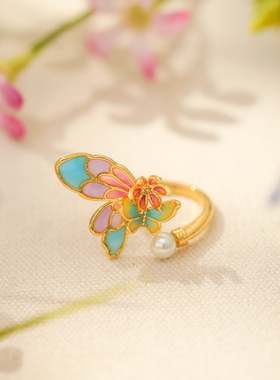 SELENICHAST彩色珐琅蝴蝶戒指轻奢小众精致指环女友生日礼物手饰