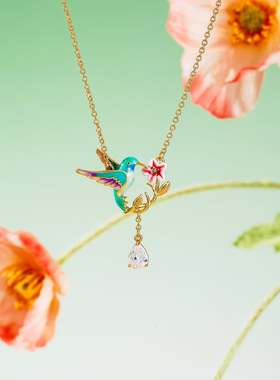 SELENICHAST蜂鸟花朵项链轻奢小众高级感吊坠女友生日礼物首饰