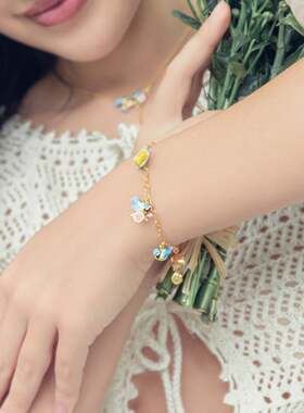 SELENICHAST蓝山雀花朵手链轻奢小众设计精致女友闺蜜礼物手饰