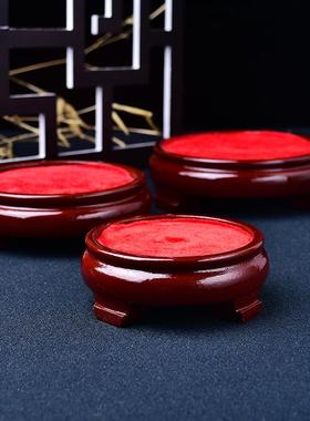 经典款圆形平板绒布实木底座摆件托盘托架家居工艺装饰品配件底托