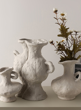 简约侘寂风文艺术感素胚陶瓷花瓶器民宿复古陶艺摆件民宿手作软装