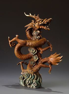 铜之美 彩铜龙摆件 纯手工艺品神龙盘龙飞青龙小摆件玄关家居装饰
