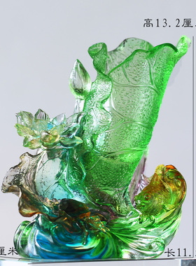 琉璃荷花笔筒办公桌面摆件居客厅商铺前台装饰摆放开业中式送礼