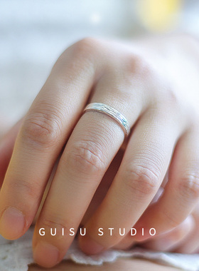 归素纯银一对情侣戒指女小众设计宽面素圈个性男925对戒开口刻字