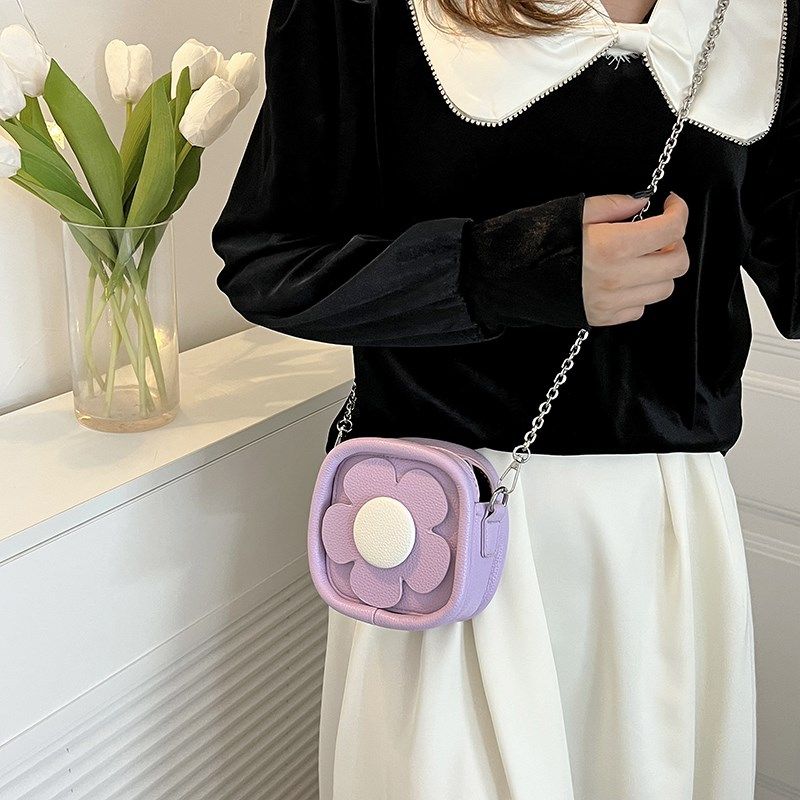 夏季时尚迷你小包包女童2024新款流行链条包零钱包粉色可爱小方包 - 图1