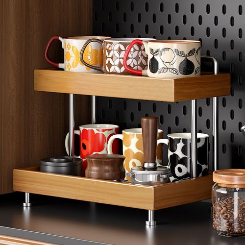 杯架咖啡角实木水杯放置餐柜咖啡杯架子餐桌台面杯子置物架 - 图0