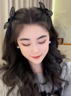 黑色蕾丝兔耳蝴蝶结抓夹