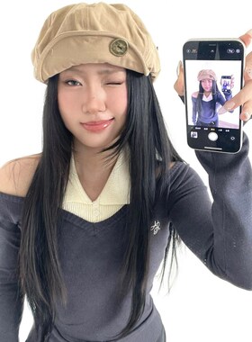 春夏休闲复古棉麻画家帽单边扣八角帽显脸小大头围帽子遮阳帽女