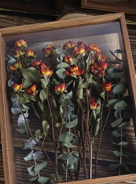 玫瑰干花相框摆件 植物干花标本装饰画框 送人礼物中空干花相框