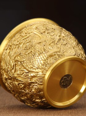 黄铜双龙戏珠缸摆件做旧仿古客厅办公室发财缸聚宝盆香香炉烟灰缸