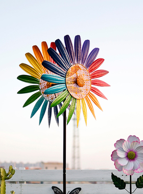 美式田园风铁艺风车户外花园装饰旋转庭院别墅幼儿园创意造景摆件