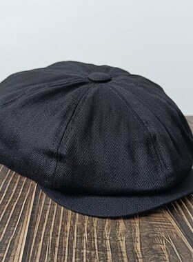 黑色纯棉人字纹八角帽男女士情侣遮阳帽子复古百搭简约报童画家帽