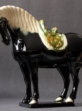 唐三彩马陶瓷马摆件亮釉勾头陶瓷器摆设件饰工艺品马到成功吉祥物