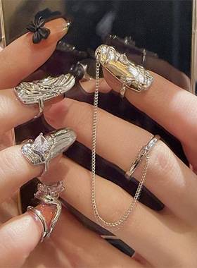 四件套组合仙酷穿戴指甲戒指护甲神器护指套小众个性美甲开口戒潮