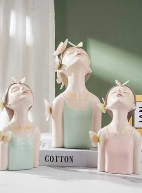 欧式轻奢时尚仰望蝴蝶女孩树脂摆件家居橱窗样板房间艺术装饰摆设