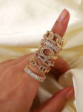 ins风高级感女民族风戒指不掉色锆石戒指开口复古对戒指环