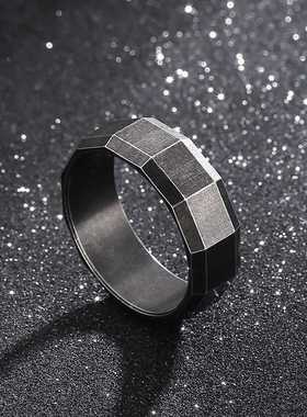 暗黑个性圆边指环 欧美复古时尚切割方形钛钢戒指男士手饰戒指