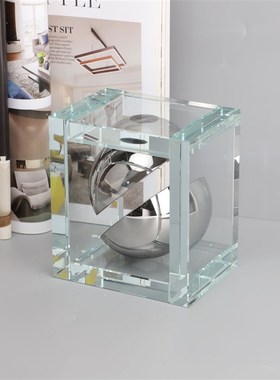 现代简约水晶方块球摆件样板房售楼部卧室书房客厅桌Y面玄关饰品