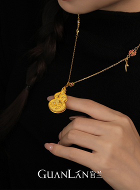 官兰孟庆国非遗手工金原创设计古法錾刻镶钻足金吊坠喜鹊登梅