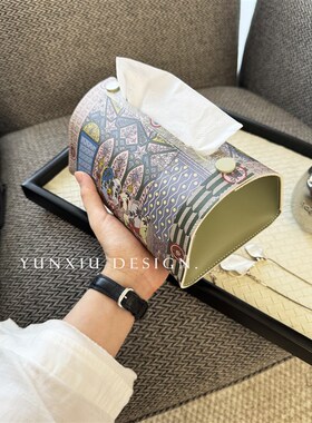 中古风装a饰纸巾盒 客厅咖啡厅老钱风高级感设计纸巾收纳盒