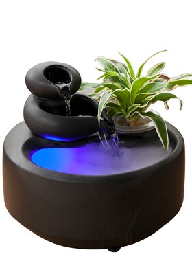 创意陶瓷喷泉招财流水摆件办公室桌面喷泉客厅盆栽鱼缸开业礼品