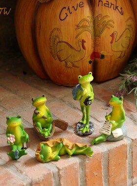 美式乡村可爱会生活小青蛙摆件桌面电视柜客厅花园吉祥摆件儿童房