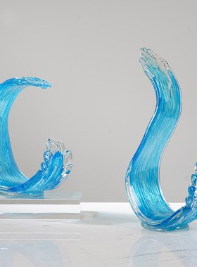 风生水起琉璃招财抽象大师手作摆件办公室客厅酒店玄关装饰品摆设