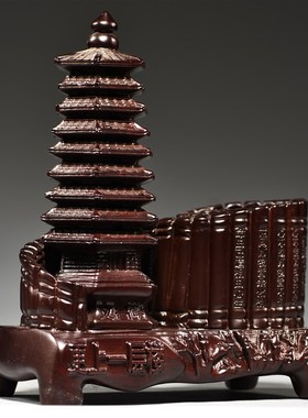 黑檀木雕实木九层文昌塔笔筒送老师学生领导O送礼品办公室客厅摆