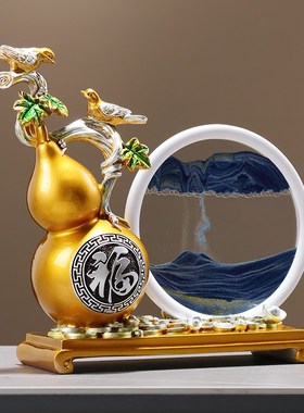 创意流沙画摆件沙漏新中式葫芦摆件招财喜鹊报喜客厅电视柜装饰品
