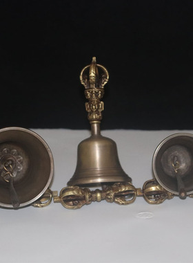 尼泊尔纯铜密宗五股金刚铃杵光面金刚杵法器纯铜铃铛大中小加厚款