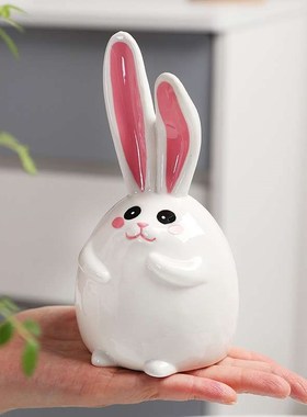 蕊杰卡通可爱小兔子存钱罐少儿储蓄罐创意陶瓷工艺品客厅桌面摆件