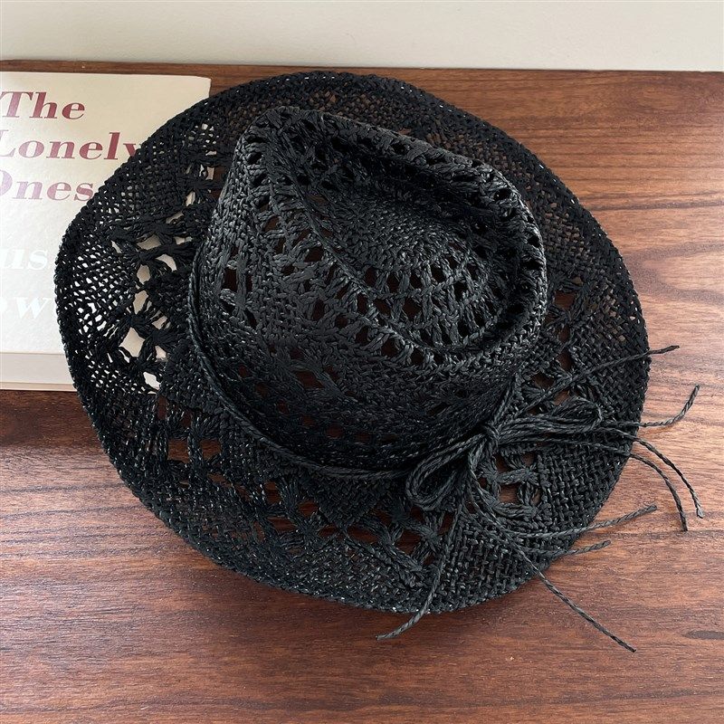 欧美辣妹风黑色镂空编织西部牛仔帽出游度假风百搭休闲爵士礼帽女,淘宝优惠券,粉丝福利购,淘宝优惠卷
