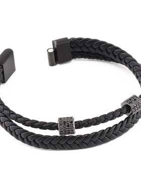 小众设计高级感黑色皮质编织手绳男女学生日韩土酷嘻哈情侣手链潮