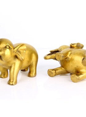 朴器 卡通版铜吸水象摆件 一对 铜大象摆件 铜吸水象摆件