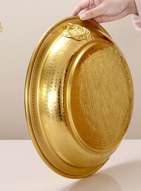 藏式果盘红铜盆洗脸盆洗漱婚庆盆加厚大口径铜盘家用供果盘多用盘
