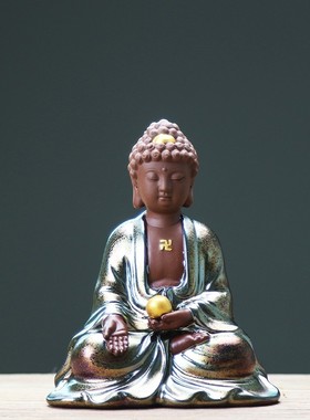 创意中式陶瓷扫地僧摆件禅意根雕套装玄关电视柜家居软装饰品摆件