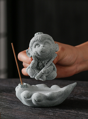 创意孙悟空可爱小猴子线香插茶宠摆件齐天大圣香薰炉桌面造景装饰