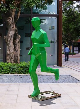 户外几何块面抽象跑步运动人物摆件玻璃钢雕塑商场公园林景观装饰
