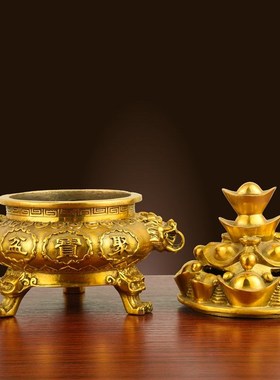 纯铜聚宝盆摆件招财家居客厅风水店铺收银柜台装饰品工艺开业礼品