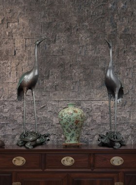 纯铜龟鹤摆件铜鹤办公室家居客厅装饰品摆件工艺品铜龟鹤一对礼品