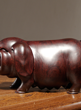黑檀实木质雕刻一对猪摆件十二生肖情侣动物猪家居装饰红木工艺品