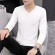 Autumn style men's V-neck sweater thin white slim elastic knitted pullover low-neck wool close-fitting base shirt