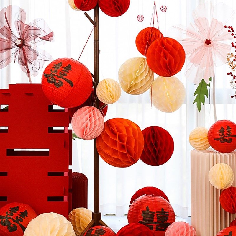 结婚喜字灯笼蜂窝球立柱男女方婚房卧室布置订婚装饰新娘拍照道具,淘宝优惠券,粉丝福利购,淘宝优惠卷