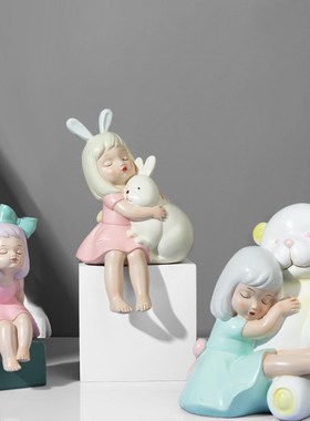 可爱Q萌呆萌女孩摆件客厅电视柜装饰品公主房卡通暖心治愈小摆设