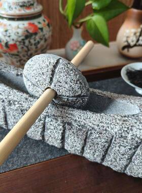 青石碾子茶器唐代宋代石臼捣药碾压药器老式茶盘茶粉研磨茶茶中药