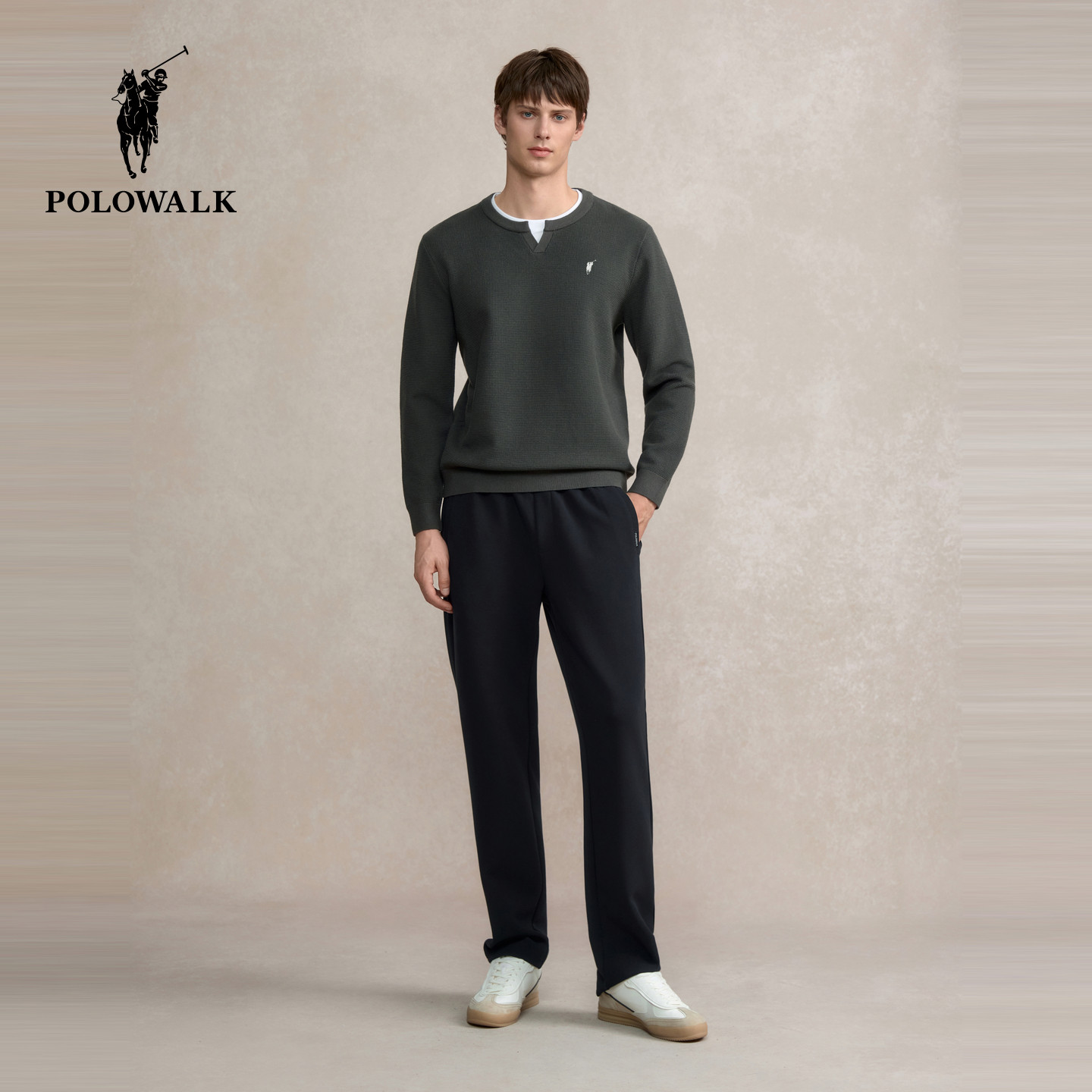 POLOWALK男式针织衫2025秋冬新品圆V亨利领假两件休闲内搭打底衫,淘宝优惠券,粉丝福利购,淘宝优惠卷
