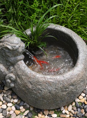 中式室外鱼池造景假山流水摆y件循环水景貔貅招财庭院阳台花园